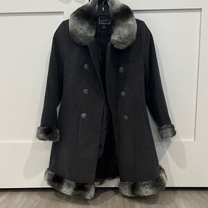 Rothschild charcoal grey wool coat with faux fur trim Size 8